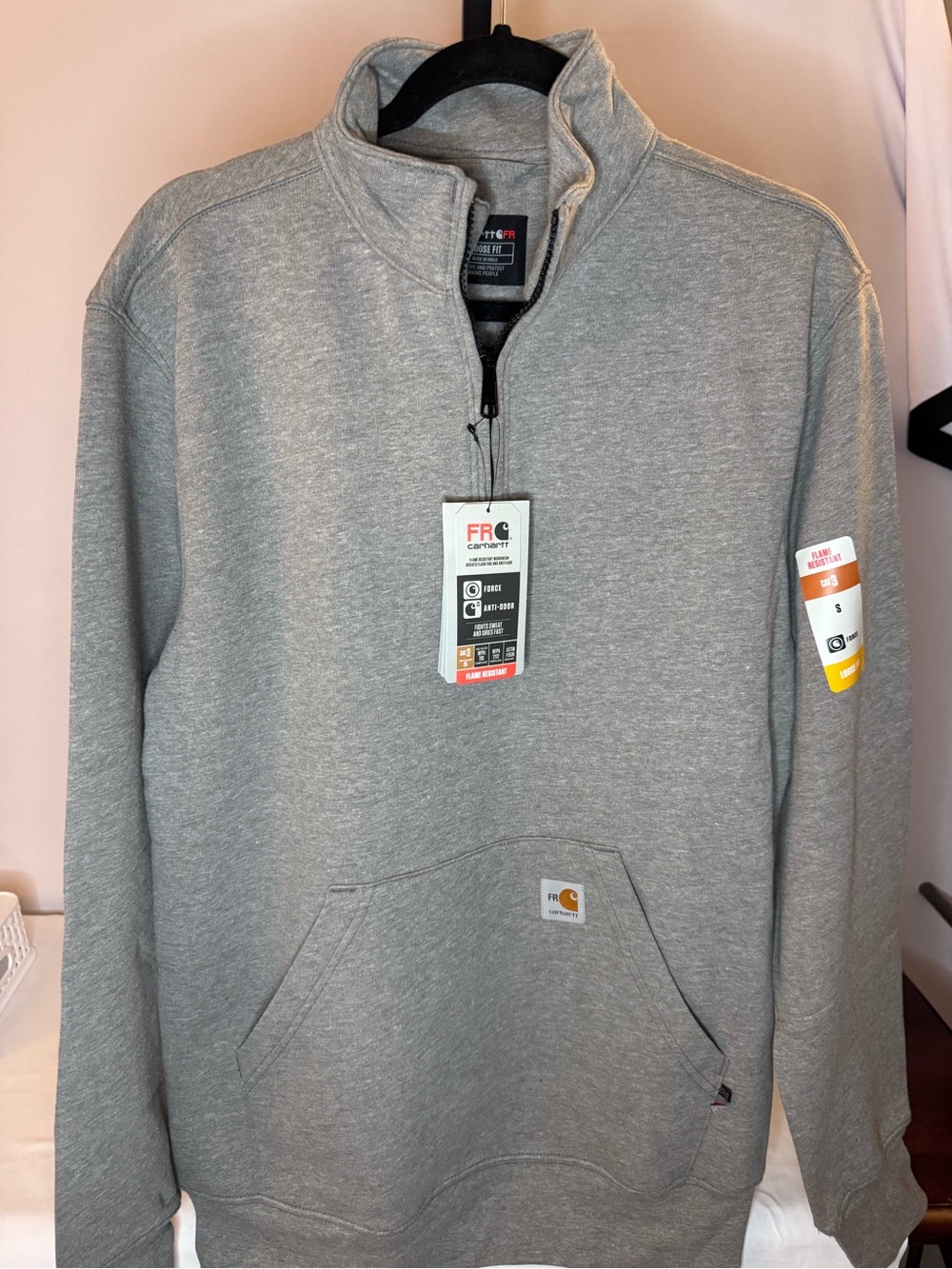 Carhartt FR Men's Grey Quarter-Zip Work Pullover Size Small
